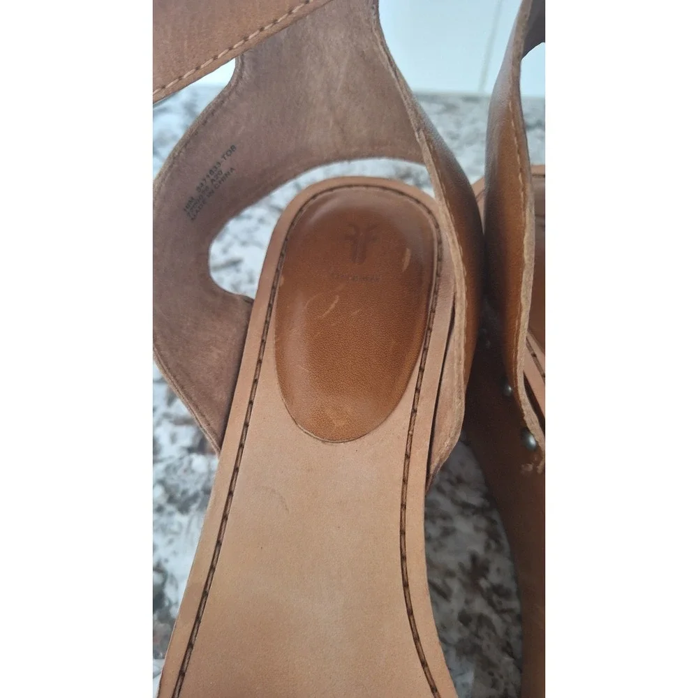 Frye Brown Leather Wedge Sandals